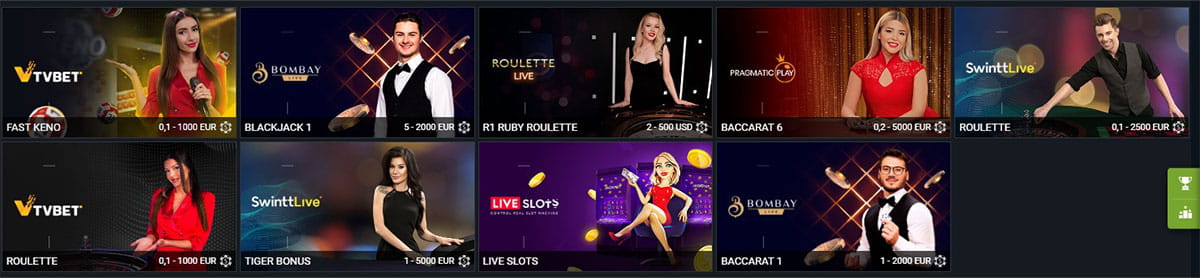 Ruleta, blackjack y otros juegos en el casino 1xBet.