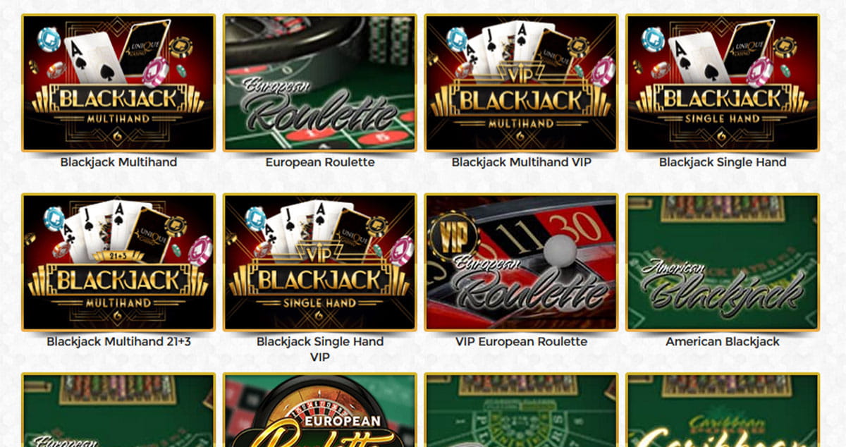 Ruleta, blackjack y otros juegos en el Unique Casino.